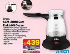 SİNBO SCM-2998 CAM ELEKTRİKLİ CEZVE